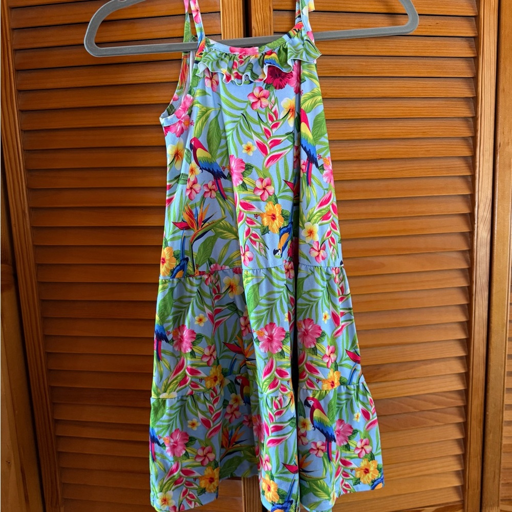 Tommy Bahama Blue Tropical Parrot Floral Girls' Casual Dress